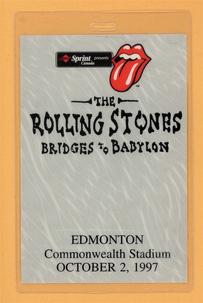 Rolling Stones Edmonton Laminated Backstage Pass - 1997 Bridges to Babylon Tour