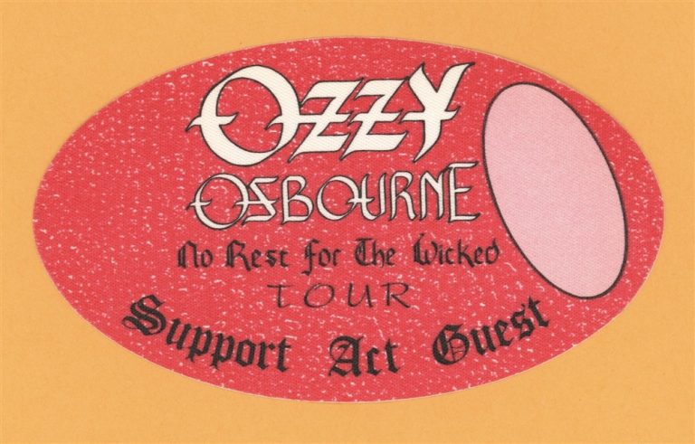 Ozzy Osbourne 1988 No Rest for the Wicked Concert Tour Support Backstage Pass