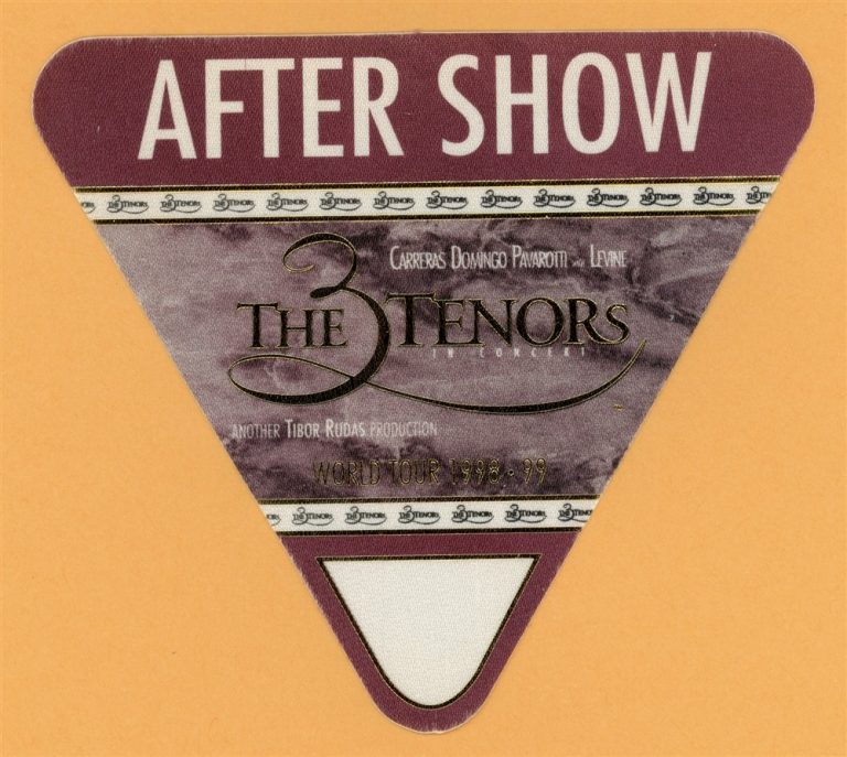3 Tenors 1998 Luciano Pavarotti Concert Tour AFTER SHOW Backstage Pass