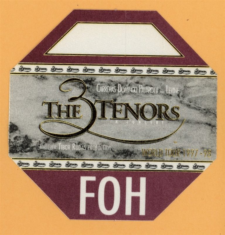 3 Tenors 1998 Luciano Pavarotti Concert Tour FRONT of HOUSE Backstage Pass