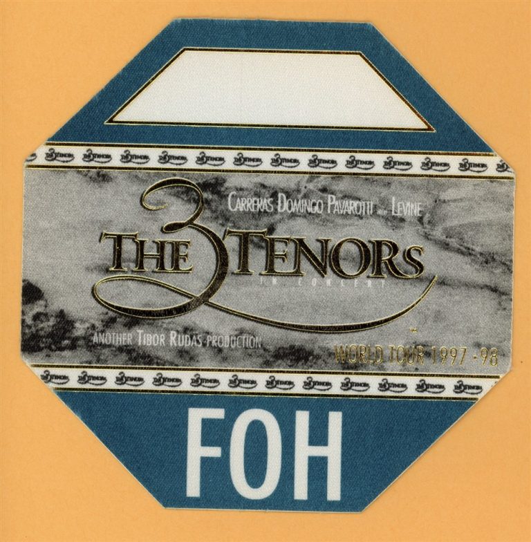 3 Tenors 1998 Luciano Pavarotti Concert Tour FRONT of HOUSE Backstage Pass