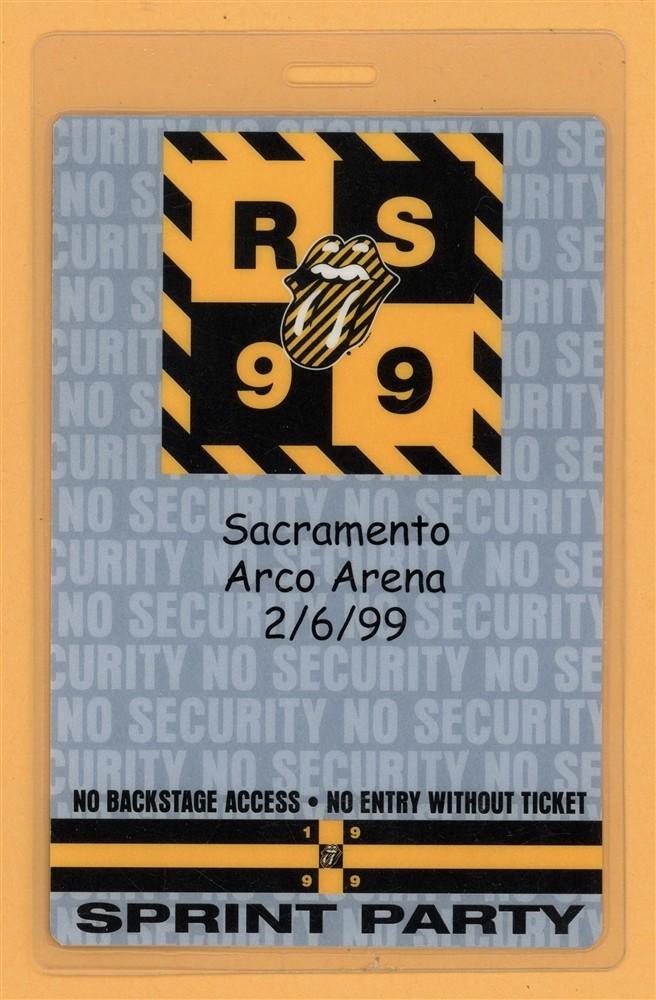 Rolling Stones 1999 No Security Tour Sacramento Laminated Backstage Pass