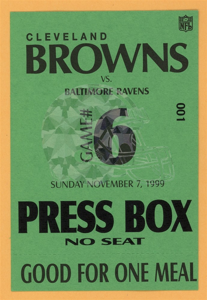 Cleveland Browns 1999 Ravens Football PRESS BOX Backstage Pass