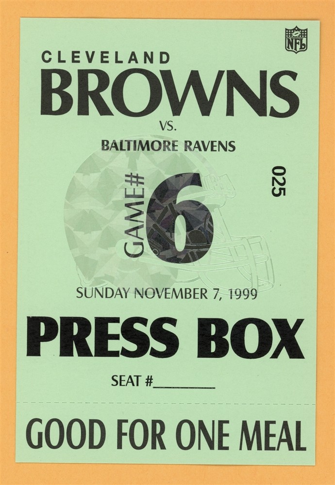 Cleveland Browns 1999 Ravens Football PRESS BOX Backstage Pass