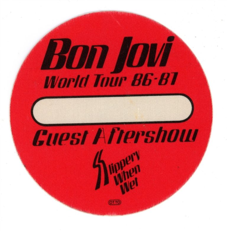 Bon Jovi 1986 Slippery When Wet Concert Tour After Show Guest Backstage Pass