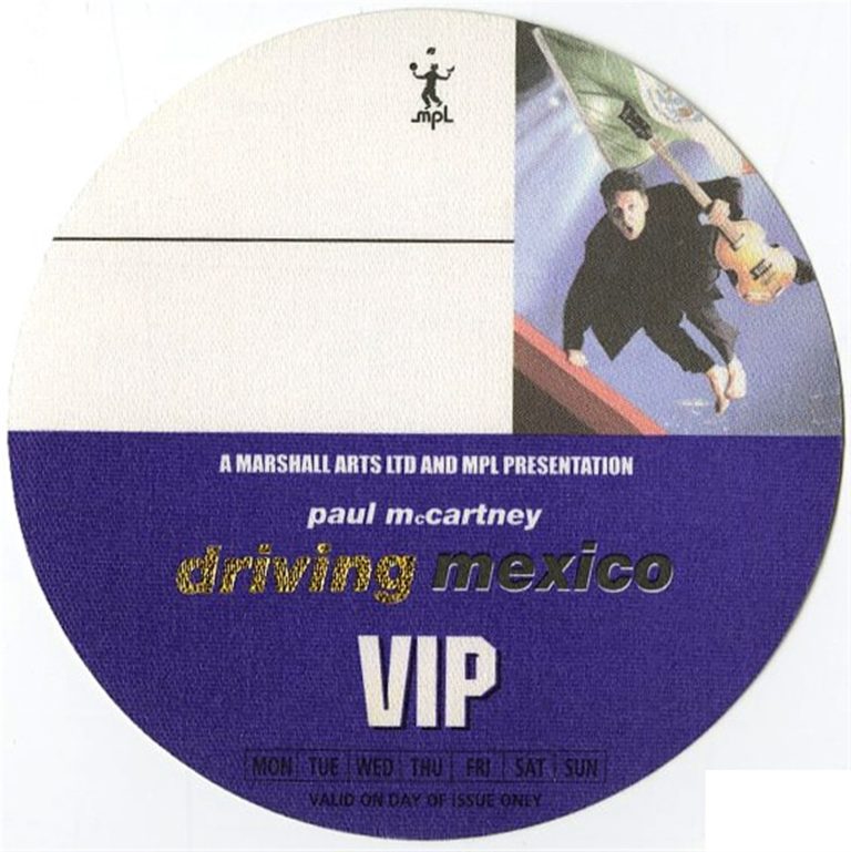 Paul McCartney 2002 Driving Rain Concert Tour VIP Backstage Pass - Mexico