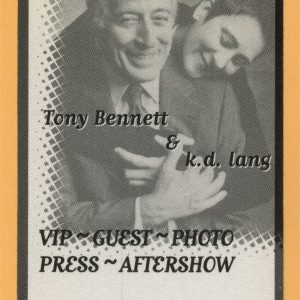 Tony Bennett 2011 K.D. Lang Concert Tour VIP Backstage Pass