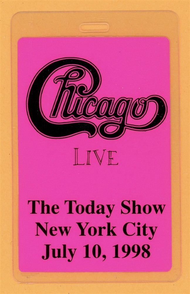Chicago 1998 Tour Today Show NYC Laminated Backstage Pass