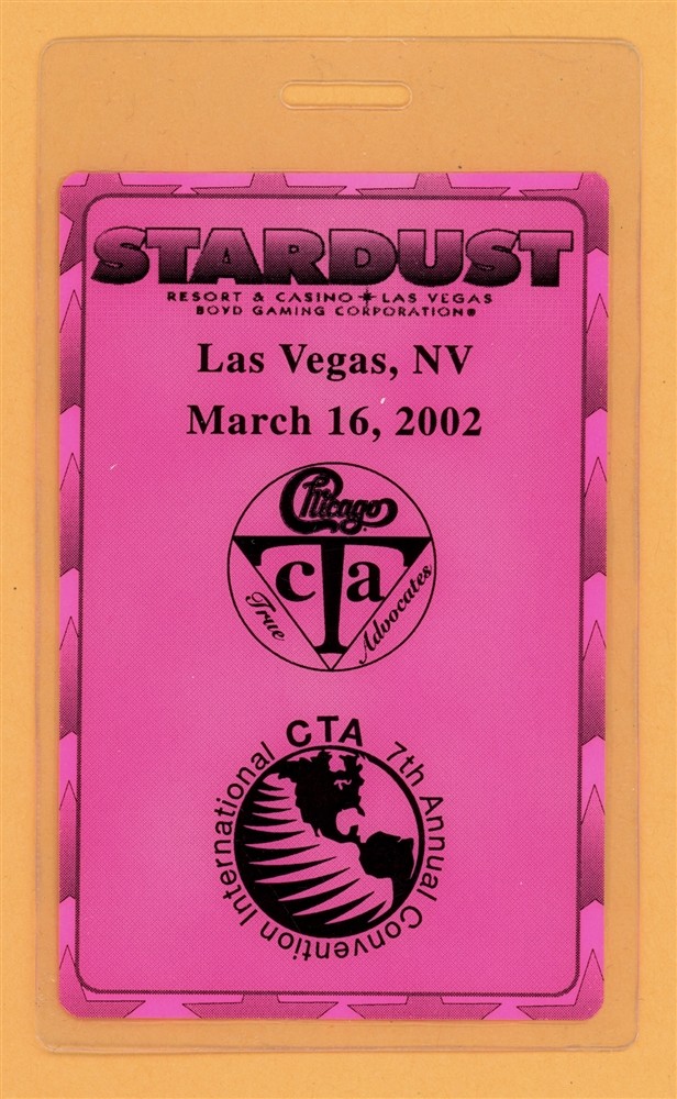 Chicago 2002 Tour Stardust Casino Las Vegas Laminated Backstage Pass