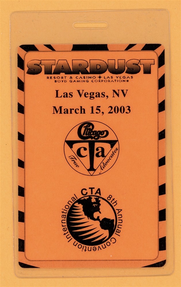 Chicago 2003 Tour Stardust Casino Las Vegas Laminated Backstage Pass