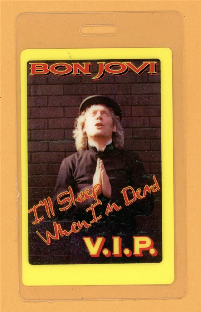 Bon Jovi 1993 I'll Sleep When I'm Dead Tour VIP Laminated Backstage Pass