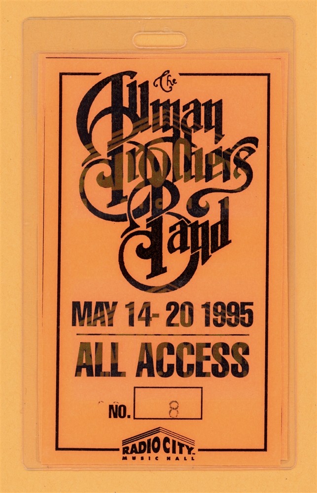 Allman Brothers Band 1995 Tour Radio City All Access Laminated Backstage Pass