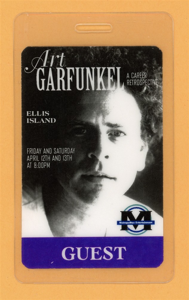 Art Garfunkel 1996 Tour Guest Laminated Backstage Pass Ellis Island Simon