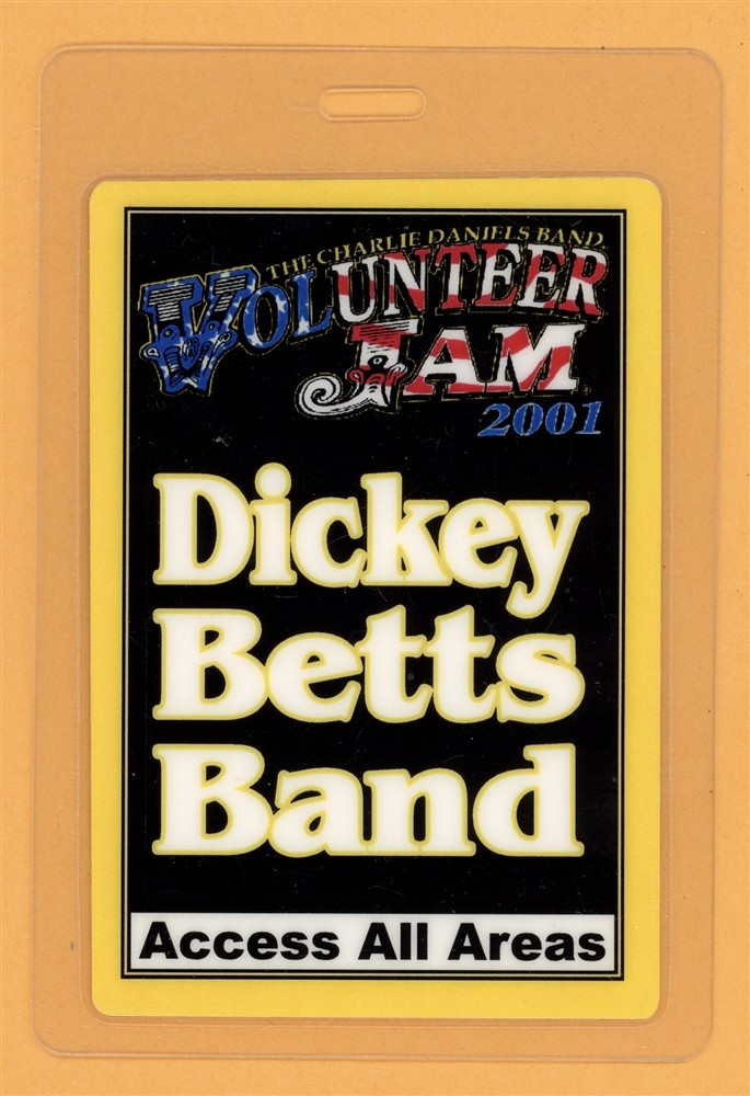 Charlie Daniels Band 2001 Dickey Betts Tour AAA Laminated Backstage Pass