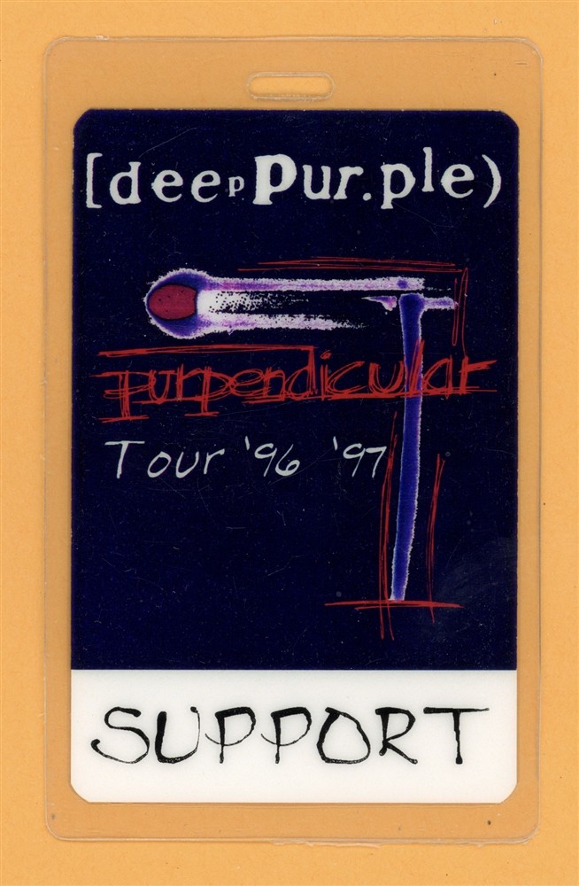 Deep Purple 1996 Purpendicular Tour Support Laminated Backstage Pass