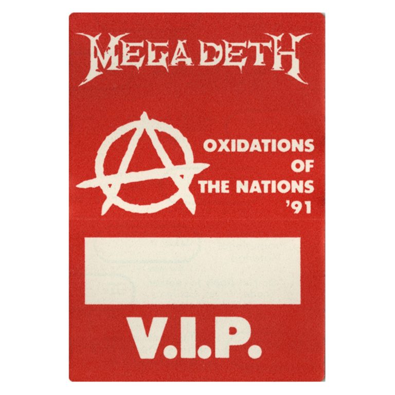 Megadeth 1991 Oxidations Concert Tour VIP Backstage Pass
