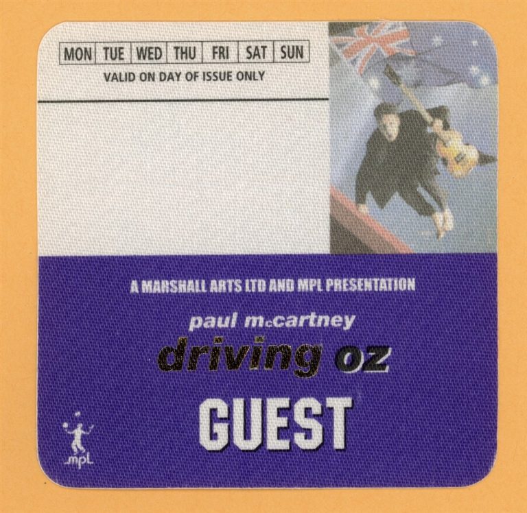 Paul McCartney 2002 Driving Rain Concert Tour Guest Backstage Pass - Australia