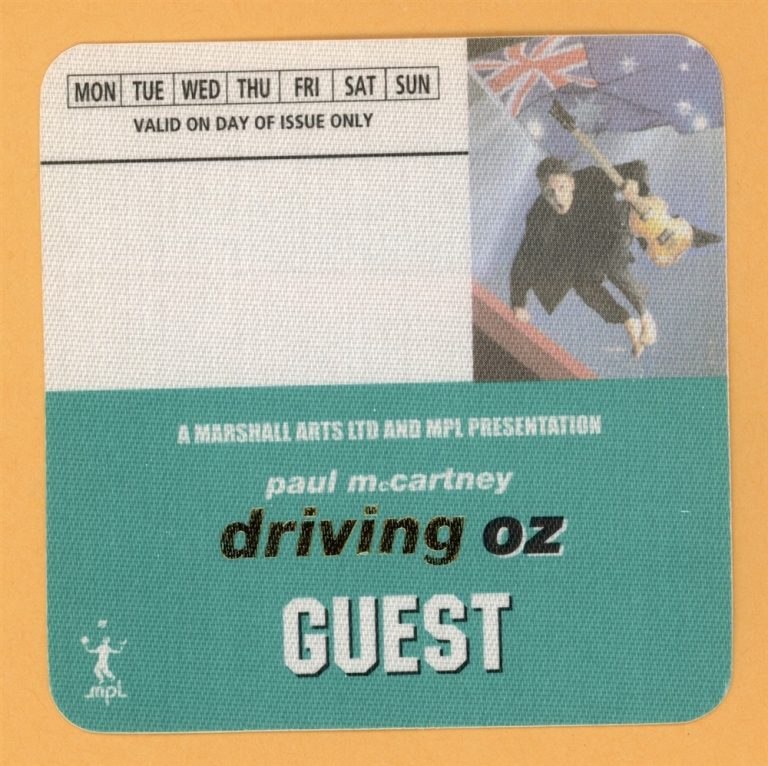 Paul McCartney 2002 Driving Rain Concert Tour Guest Backstage Pass - Australia