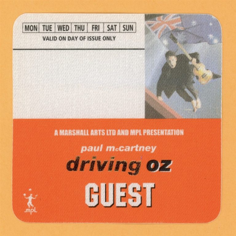 Paul McCartney 2002 Driving Rain Concert Tour Guest Backstage Pass - Australia