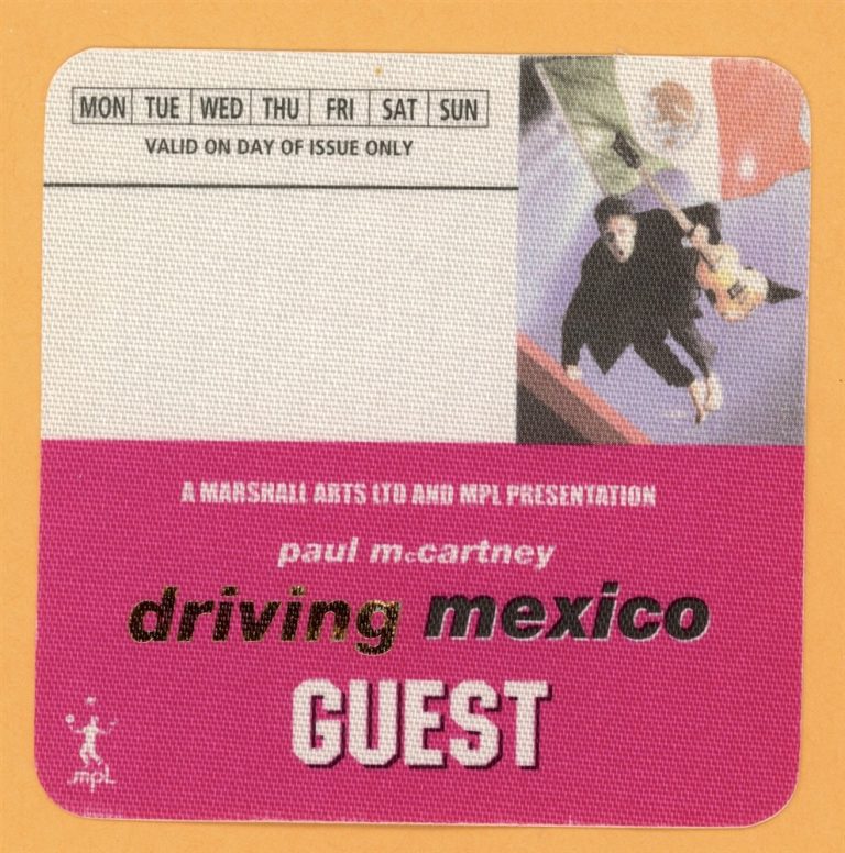 Paul McCartney 2002 Driving Rain Concert Tour Guest Backstage Pass - Mexico