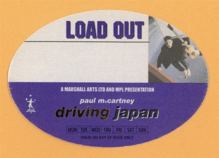 Paul McCartney 2002 Driving Rain Concert Tour Load Out Backstage Pass - Japan