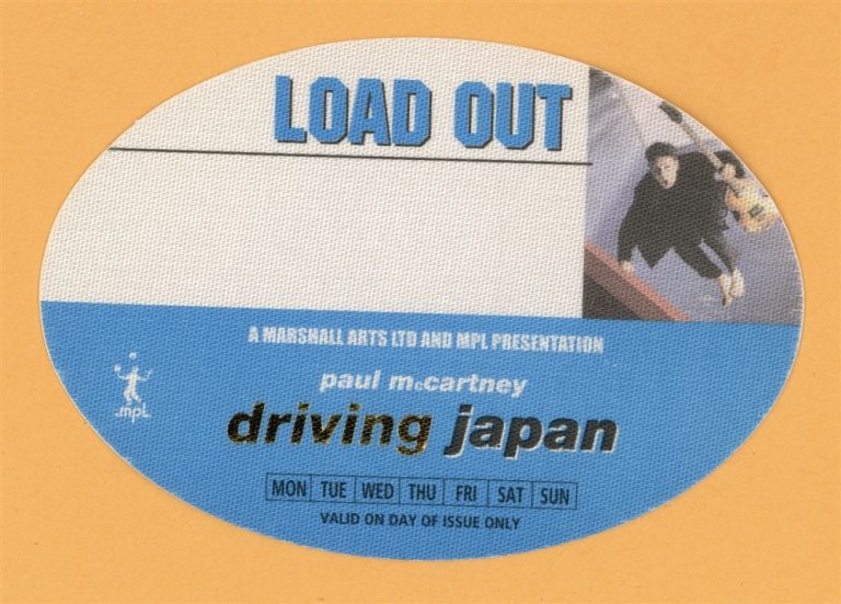 Paul McCartney 2002 Driving Rain Concert Tour Load Out Backstage Pass - Japan