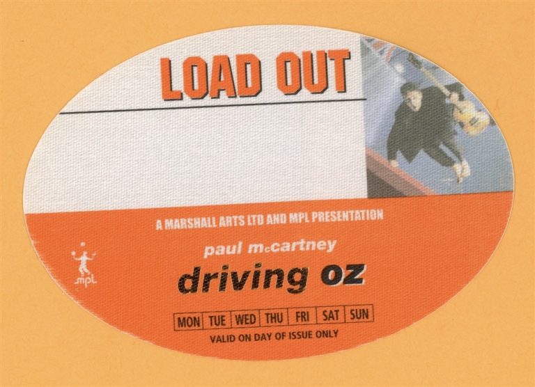Paul McCartney 2002 Driving Rain Concert Tour Load Out Backstage Pass Australia