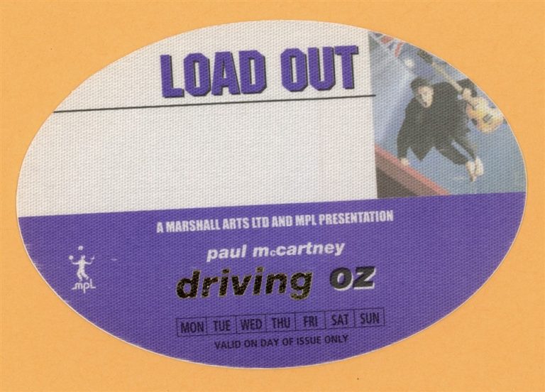 Paul McCartney 2002 Driving Rain Concert Tour Load Out Backstage Pass Australia