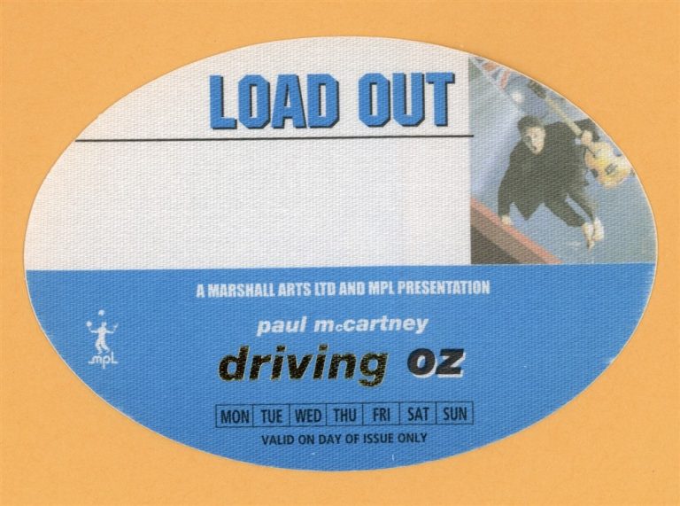 Paul McCartney 2002 Driving Rain Concert Tour Load Out Backstage Pass Australia