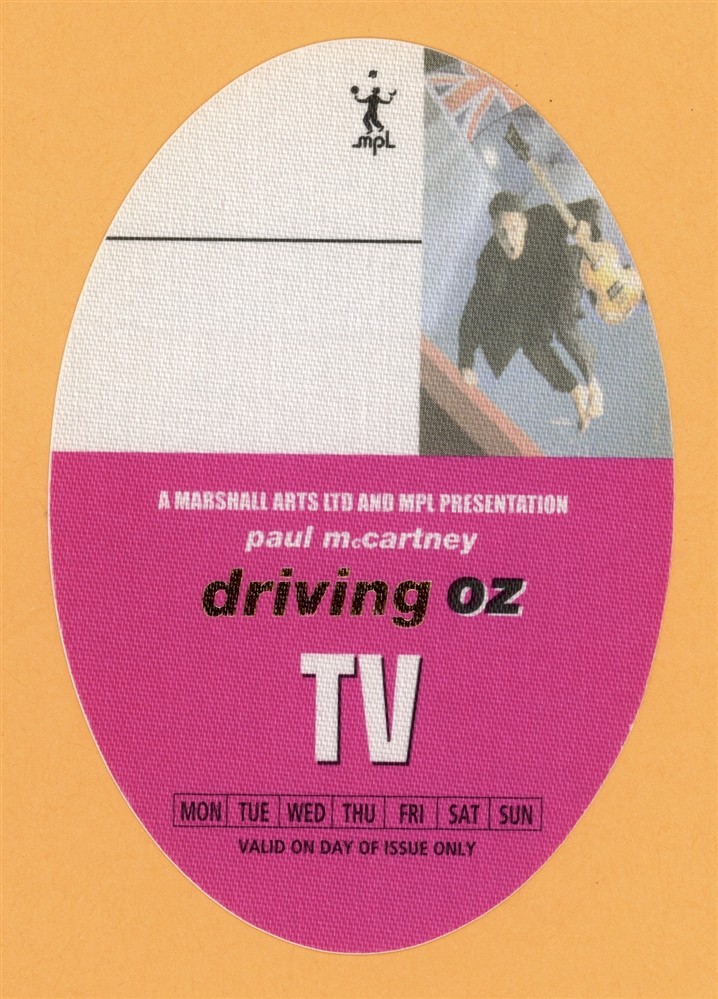 Paul McCartney 2002 Driving Rain Concert Tour TV Backstage Pass - Australia