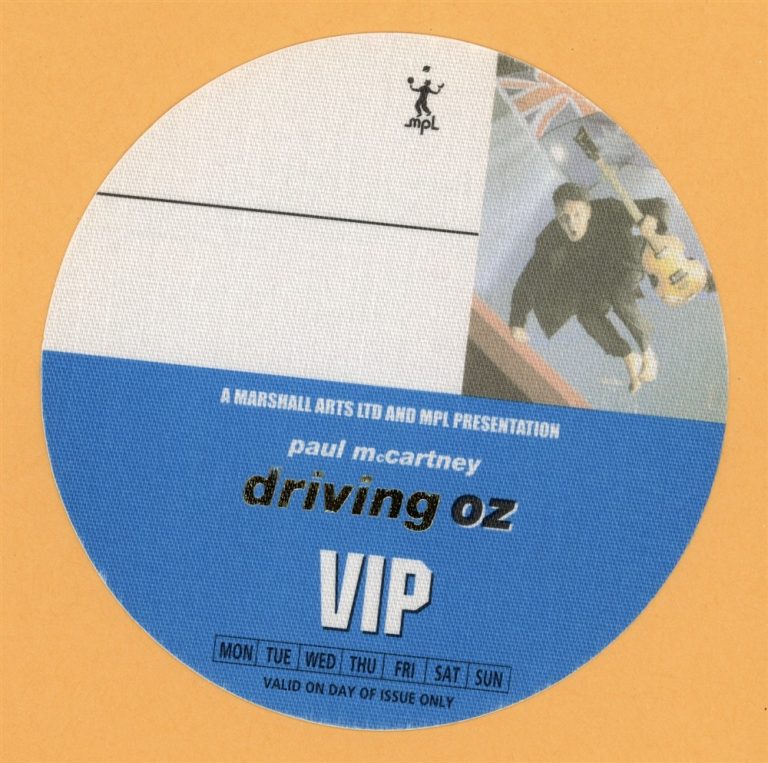 Paul McCartney 2002 Driving Rain Concert Tour VIP Backstage Pass - Australia