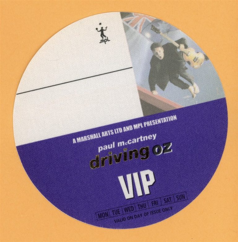 Paul McCartney 2002 Driving Rain Concert Tour VIP Backstage Pass - Australia