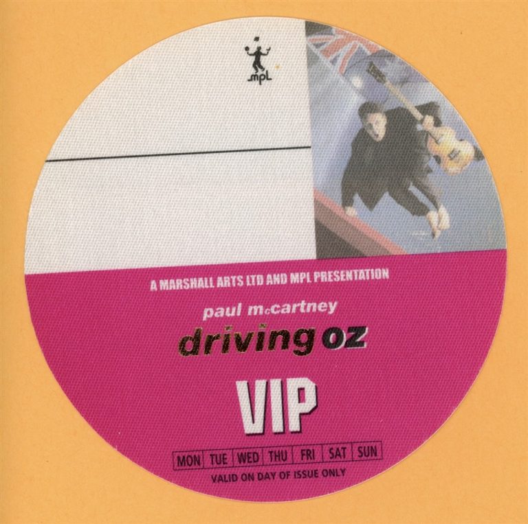 Paul McCartney 2002 Driving Rain Concert Tour VIP Backstage Pass - Australia