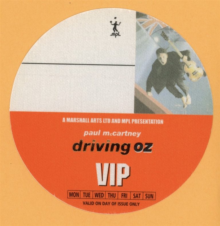 Paul McCartney 2002 Driving Rain Concert Tour VIP Backstage Pass - Australia