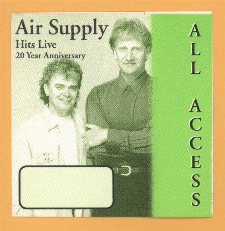Air Supply 1996 Hits Live Concert Tour AA Backstage Pass
