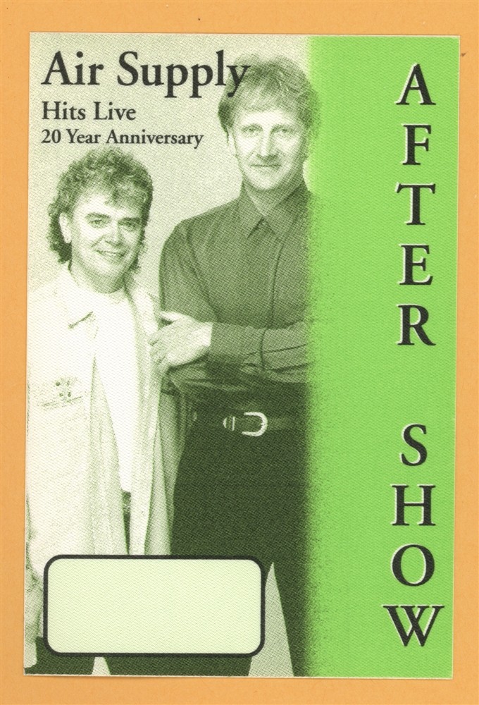 Air Supply 1996 Hits Live Concert Tour After Show Backstage Pass