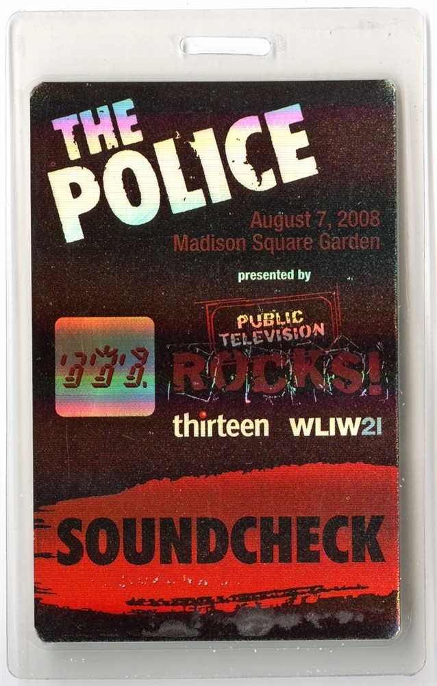 The Police 2008 Reunion Concert Tour Soundcheck Laminated Backstage Pass