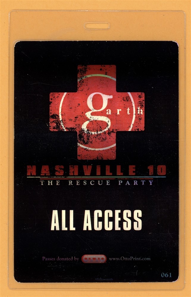 Garth Brooks 2010 Rescue Party Tour All Access Laminated Backstage Pass