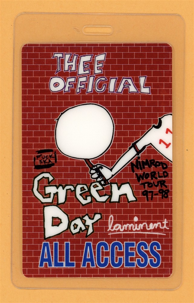 Green Day 1997 Nimrod Tour All Access Laminated Backstage Pass