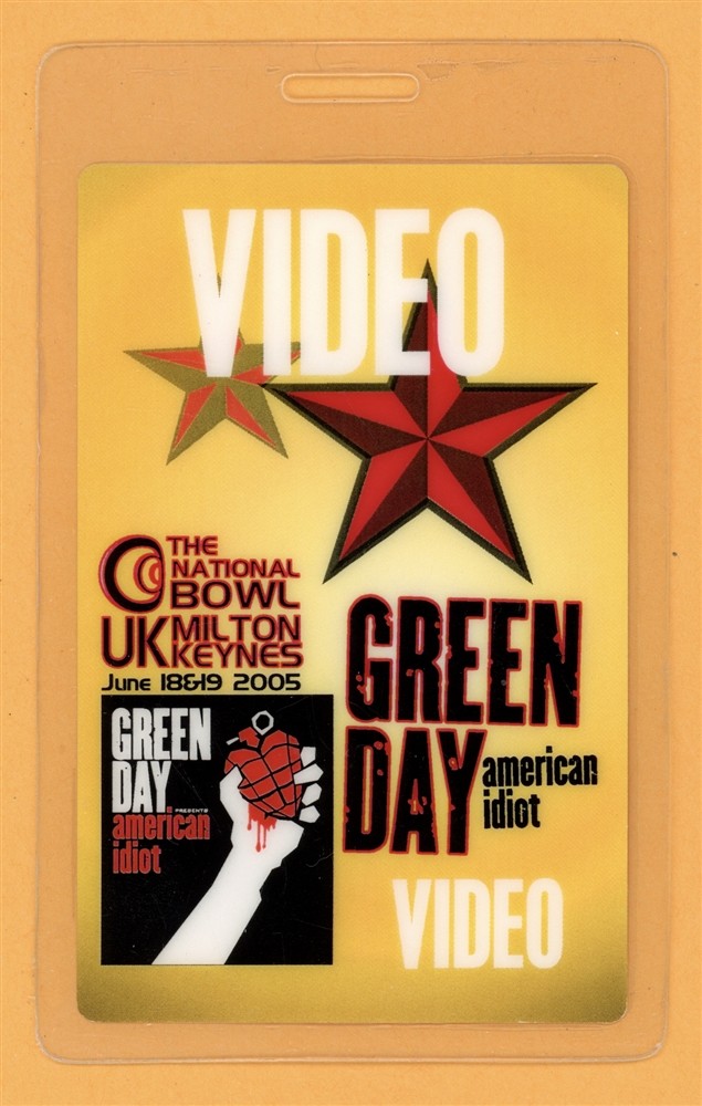 Green Day 2005 American Idiot Tour Video Laminated Backstage Pass