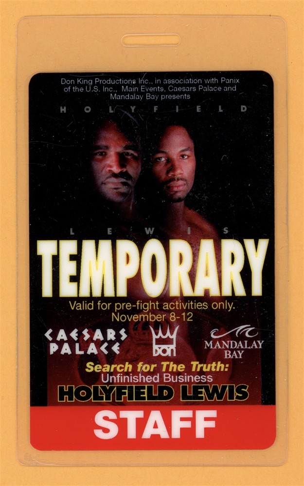 Holfield vs Lewis 1999 Boxing STAFF Laminated Backstage Pass