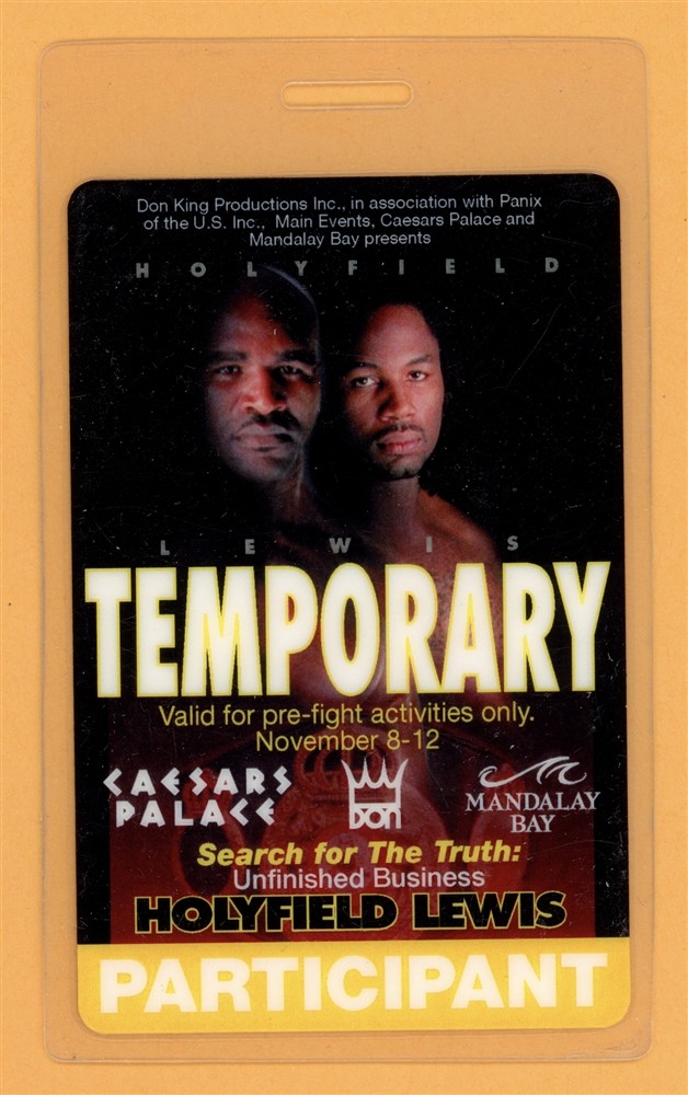Holfield vs Lewis 1999 Boxing Participant Laminated Backstage Pass