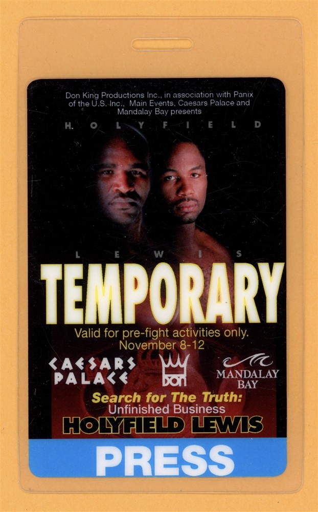 Holfield vs Lewis 1999 Boxing PRESS Laminated Backstage Pass