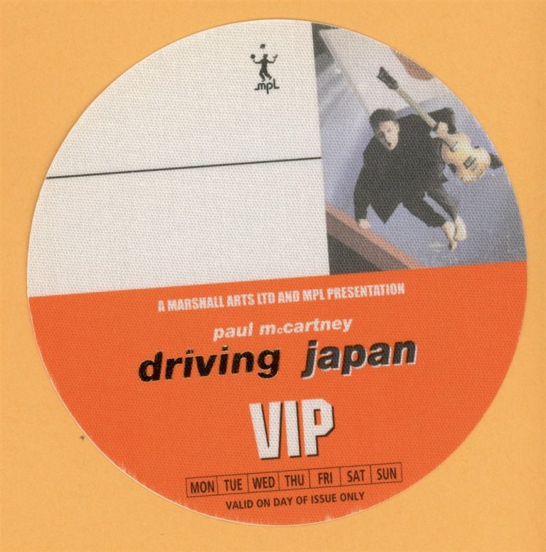 Paul McCartney 2002 Driving Rain Concert Tour VIP Backstage Pass - Japan