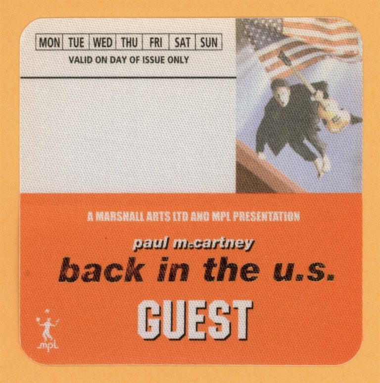 Paul McCartney 2003 Back in the U.S. Concert Tour Guest Backstage Pass