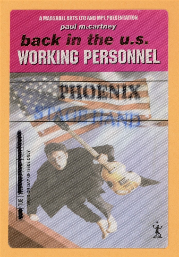 Paul McCartney 2003 Back in the U.S. Concert Tour Working Backstage Pass