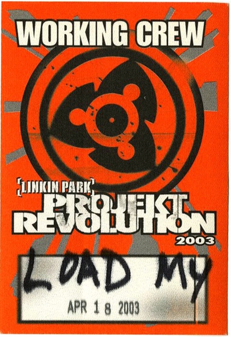 Linkin Park 2003 Projekt Revolution Concert Tour Working Crew Backstage Pass