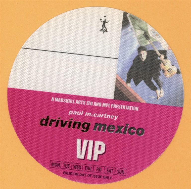 Paul McCartney 2002 Driving Rain Concert Tour VIP Backstage Pass - Mexico