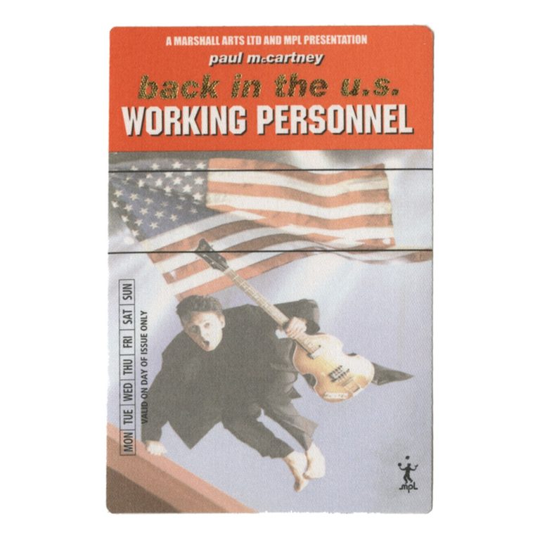 Paul McCartney 2003 Back in the U.S. Concert Tour Working Backstage Pass