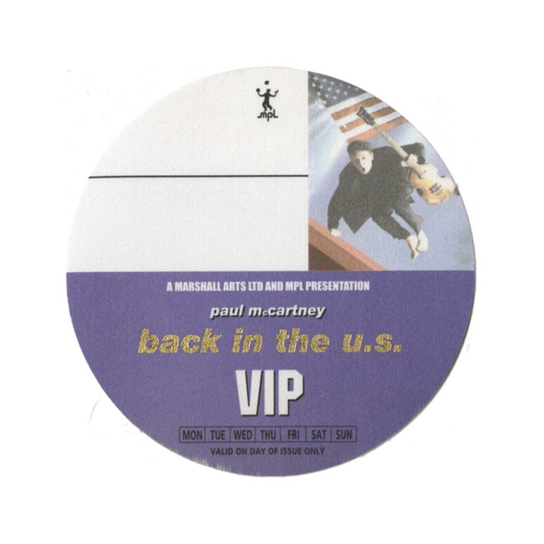 Paul McCartney 2003 Back in the U.S. Concert Tour VIP Backstage Pass